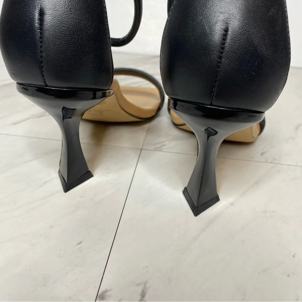 New! Marc Fisher Derine Black Leather Square Toe Heeled Sandal 7 1/2